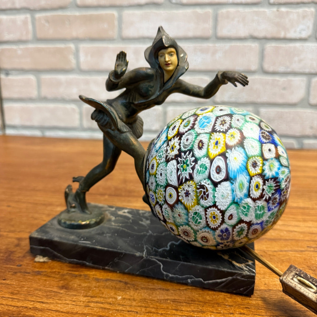 Antique 1920’s JB Hirsch Gerdago Art Deco Harlequin Pixie Dancer Globe Lamp