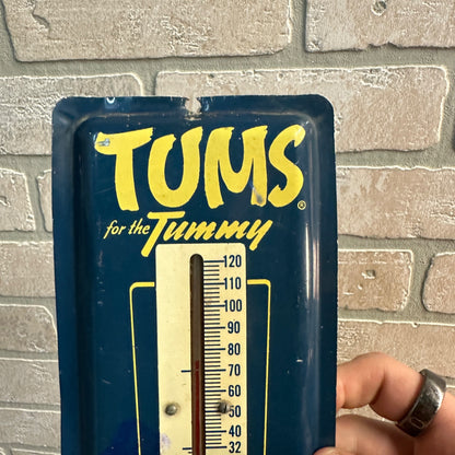 VINTAGE TUMS TIN ADVERTISING THERMOMETER SIGN 9" by 4"