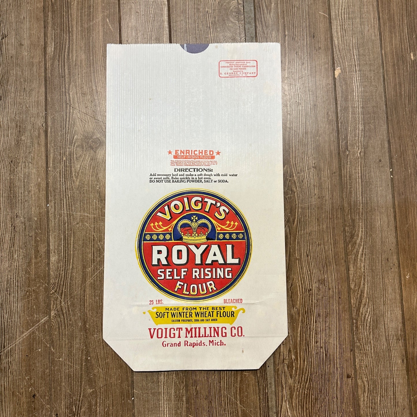 Old Voight's Royal Patent Flour Advertising Bag Sack Grand Rapids Mi 25lbs