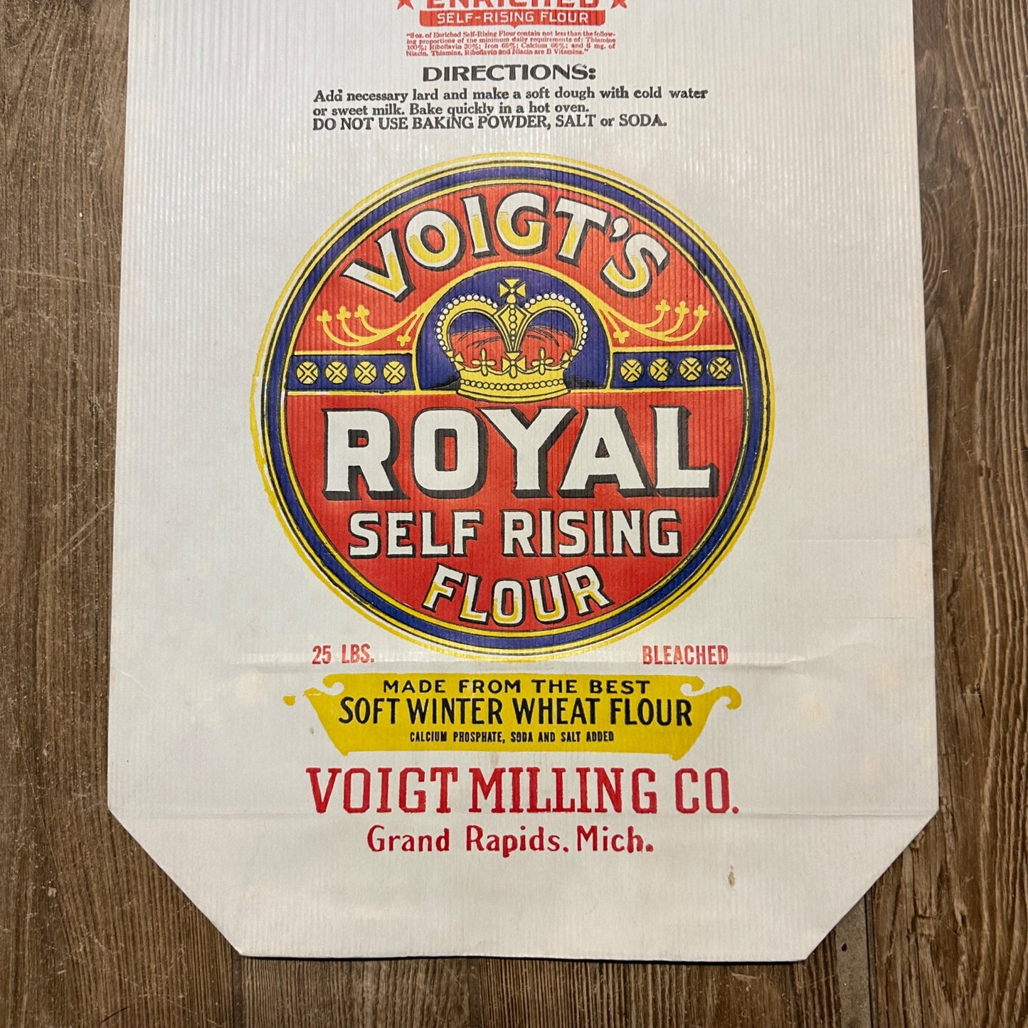 Old Voight's Royal Patent Flour Advertising Bag Sack Grand Rapids Mi 25lbs