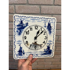 Delft-Style Blue and White Ceramic Wall Clock Windmill - Made USA - Parts/Repair