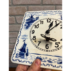 Delft-Style Blue and White Ceramic Wall Clock Windmill - Made USA - Parts/Repair