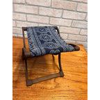 Antique Civil War Era Cast Iron Folding Stool or Buggy Seat Patterned Fabric Seat Victorian