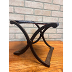 Antique Civil War Era Cast Iron Folding Stool or Buggy Seat Patterned Fabric Seat Victorian