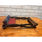Antique Civil War Era Cast Iron Folding Stool or Buggy Seat Patterned Fabric Seat Victorian