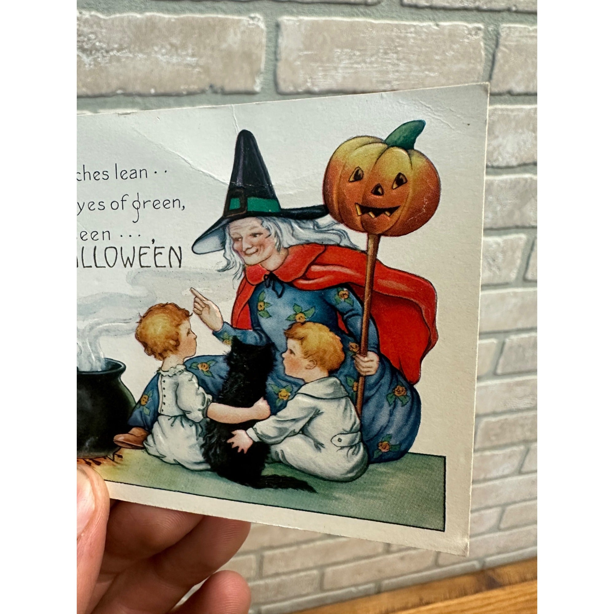 Vintage Halloween Whitney Postcard Witch Black Cat Owl Bat Parade Lantern JOL