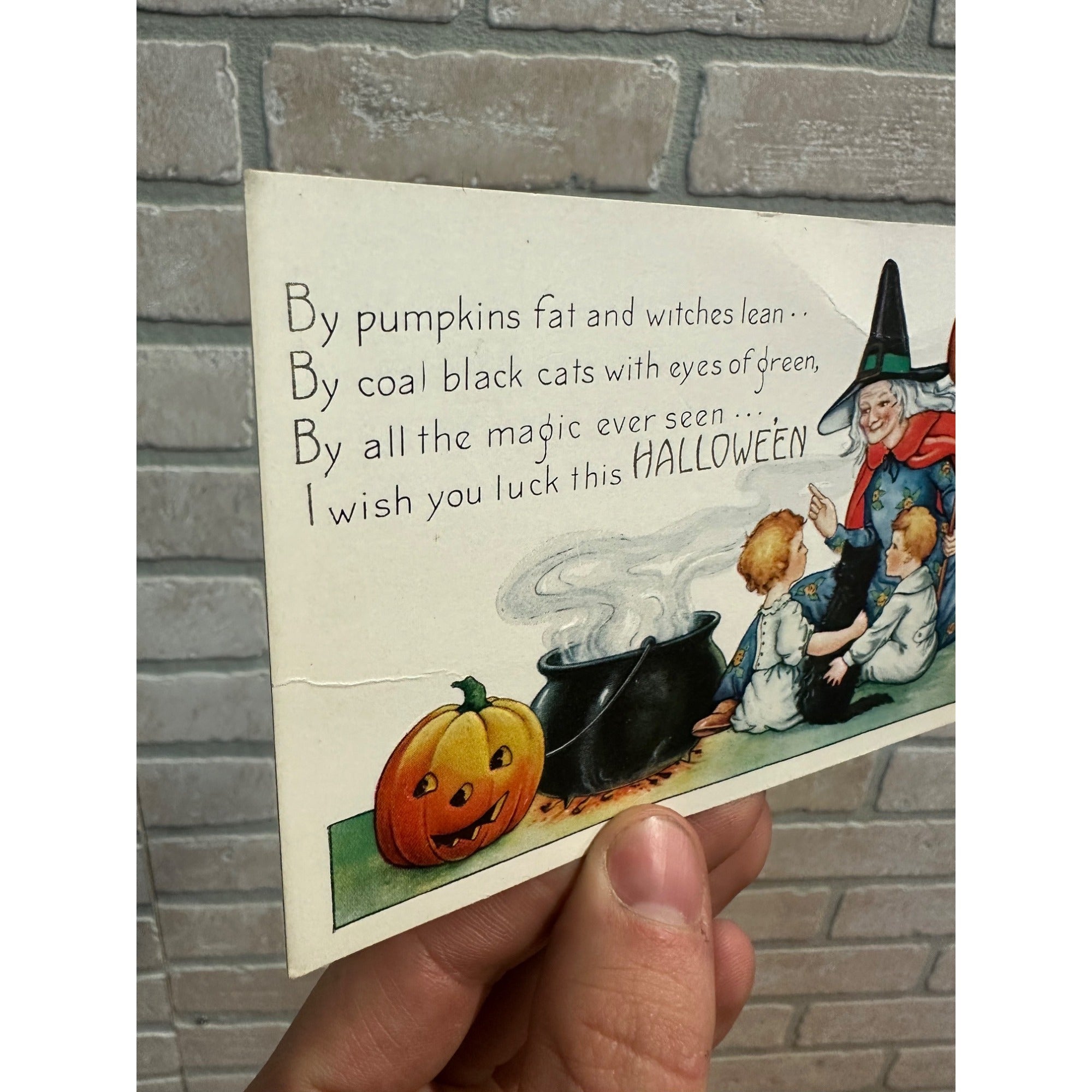 Vintage Halloween Whitney Postcard Witch Black Cat Owl Bat Parade Lantern JOL