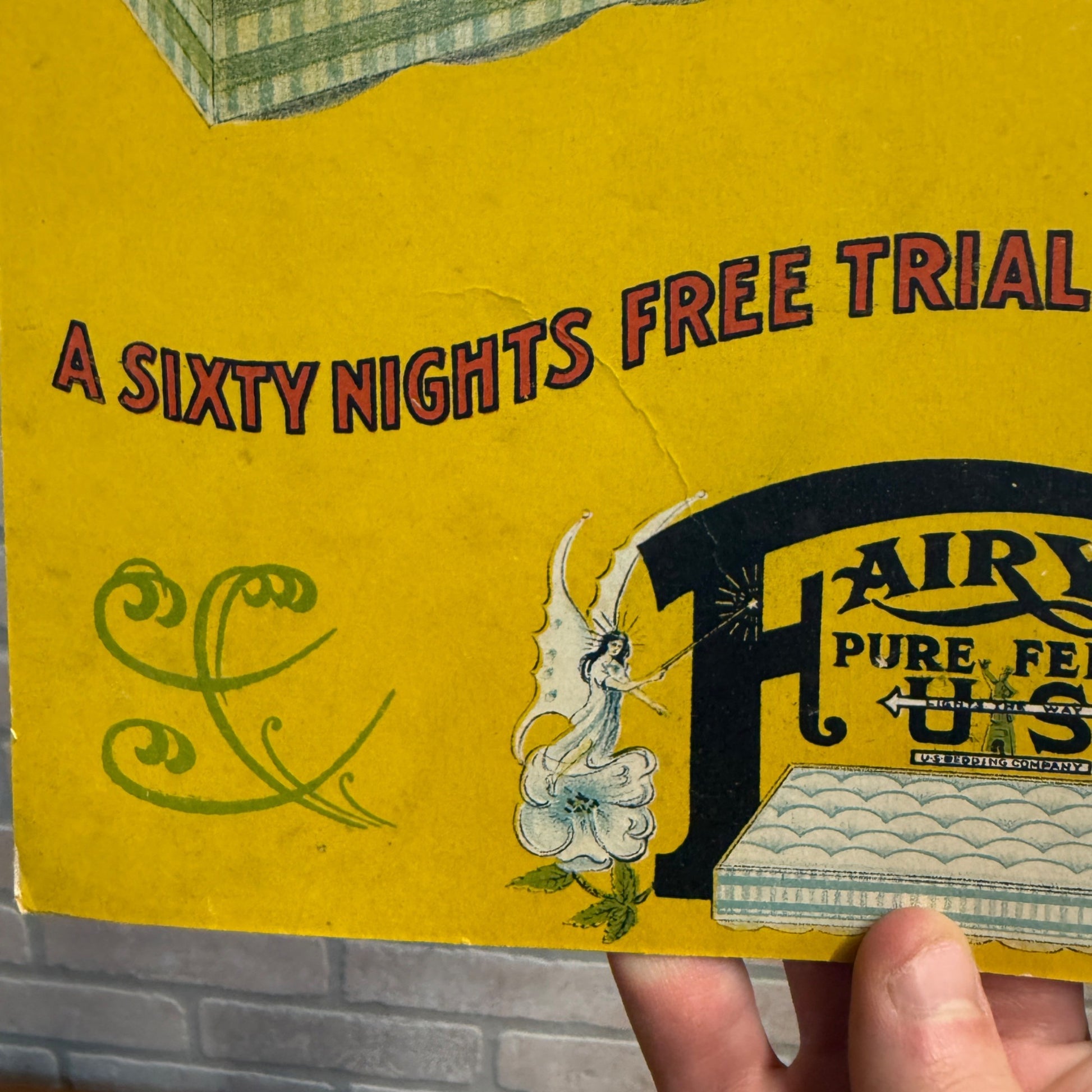 Vintage 1920s Art Nouveau Fairy Mattress US Bedding Co. Advertising Sign