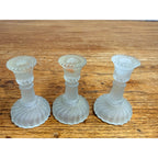 Vintage Set of 3 Miniature Frosted Glass Swirl Candle Stick Holders Lenox Taiwan