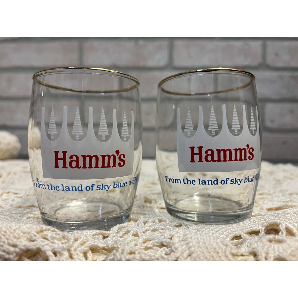 Vintage Hamm's Beer 3.25" Barrel Rim Tester Taster Sample Glasses Lot (2)