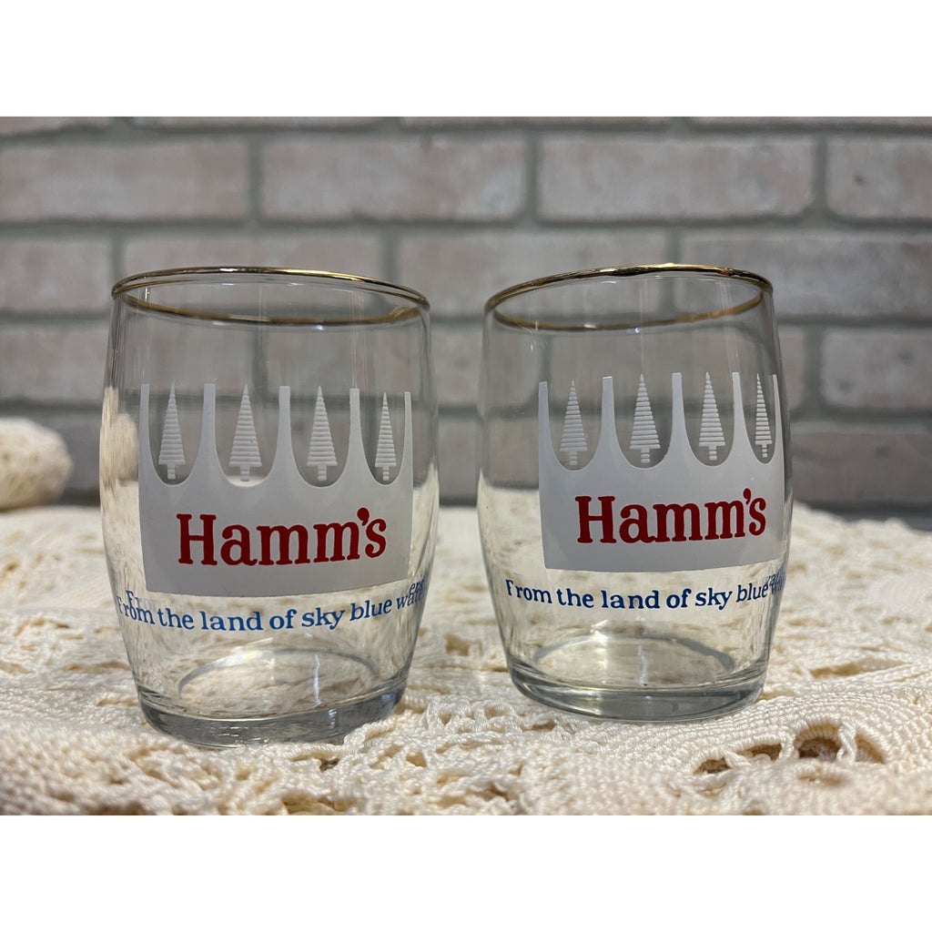 Vintage Hamm's Beer 3.25" Barrel Rim Tester Taster Sample Glasses Lot (2)