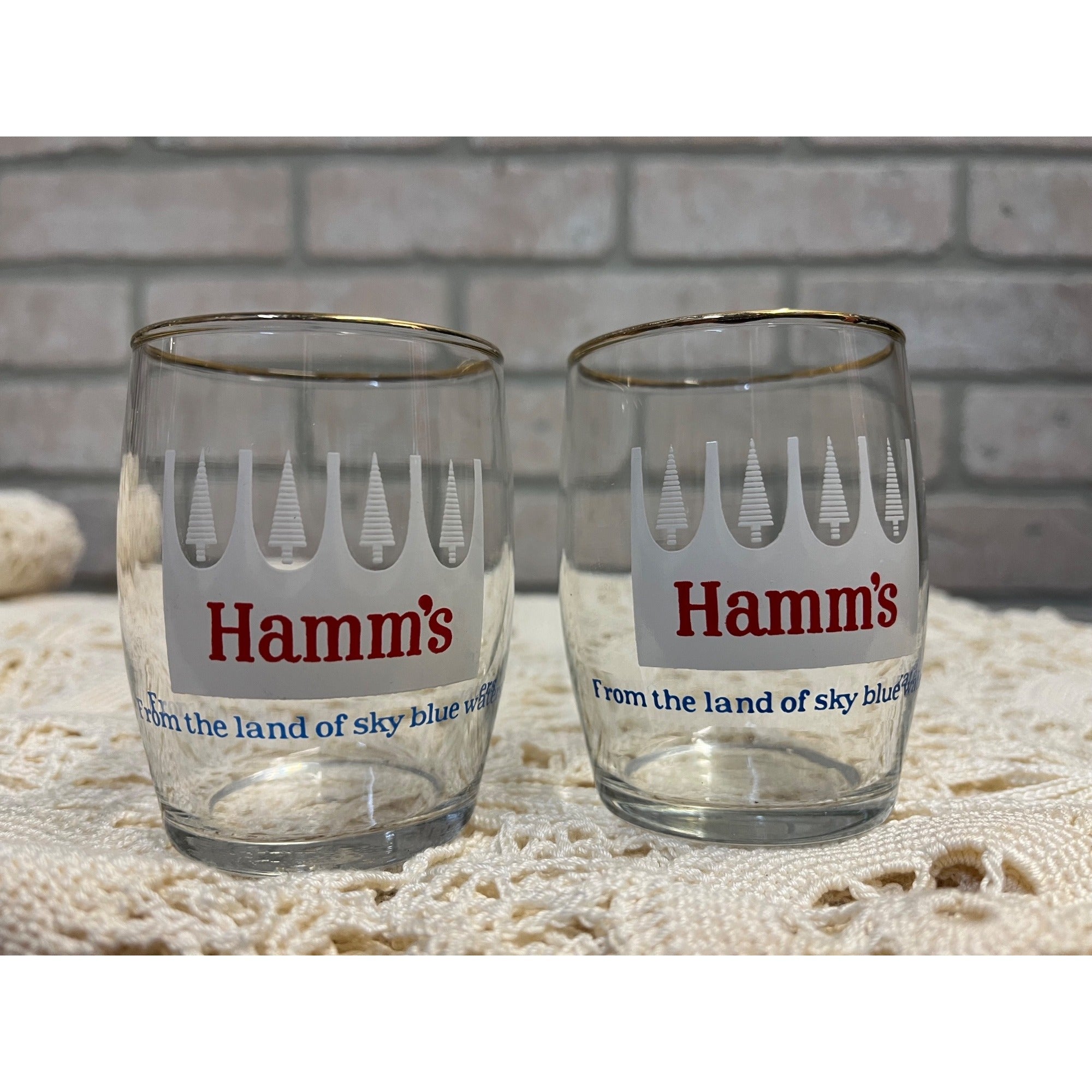 Vintage Hamm's Beer 3.25" Barrel Rim Tester Taster Sample Glasses Lot (2)