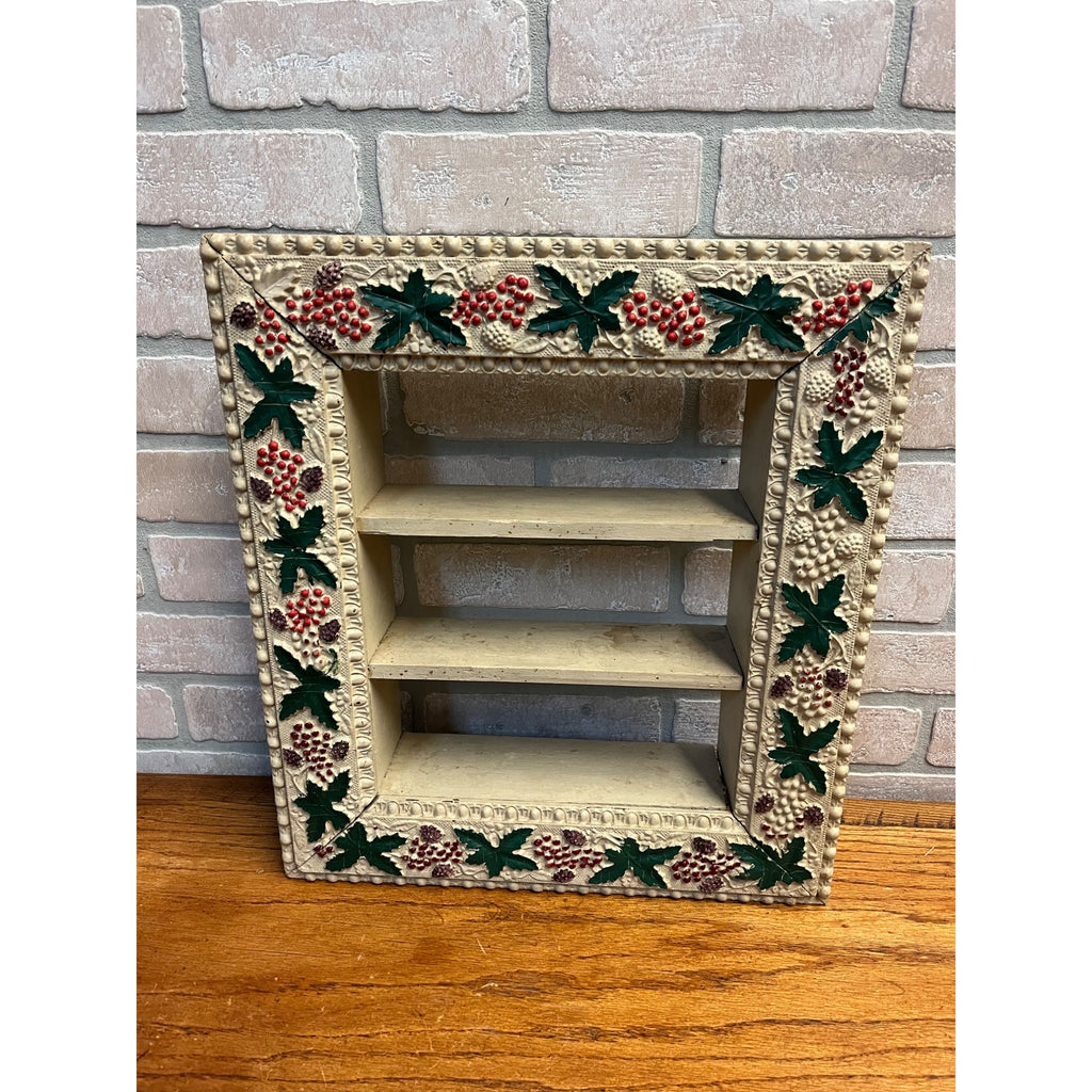 Antique 1900s Victorian Christmas Holly Shadow Wooden Wall Shelf