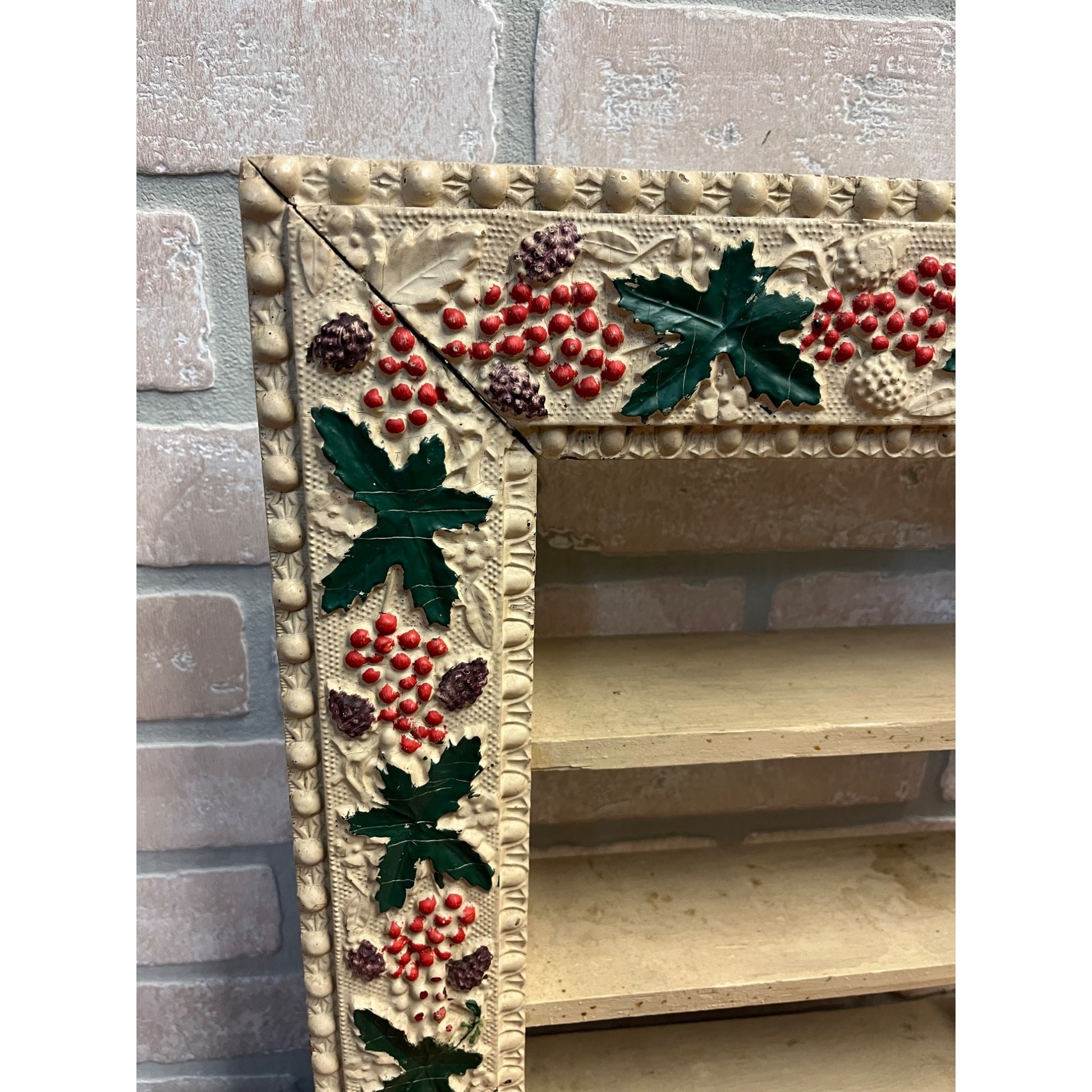 Antique 1900s Victorian Christmas Holly Shadow Wooden Wall Shelf