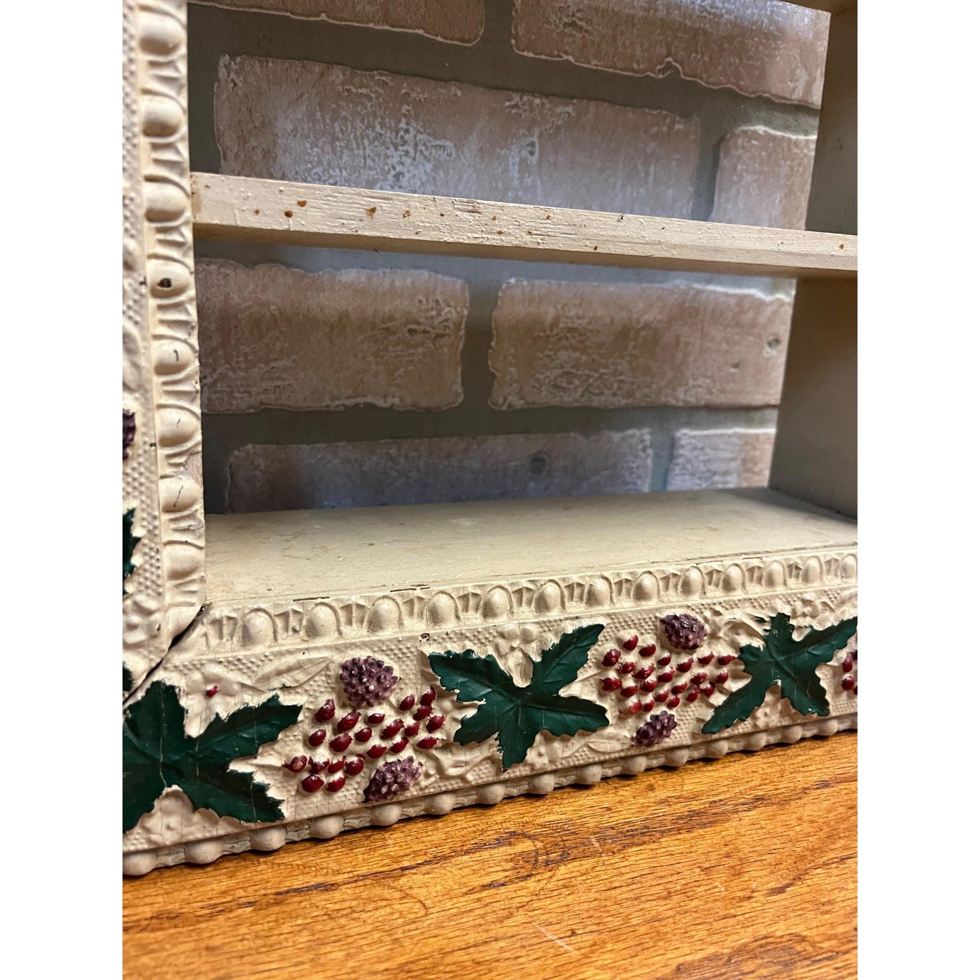 Antique 1900s Victorian Christmas Holly Shadow Wooden Wall Shelf