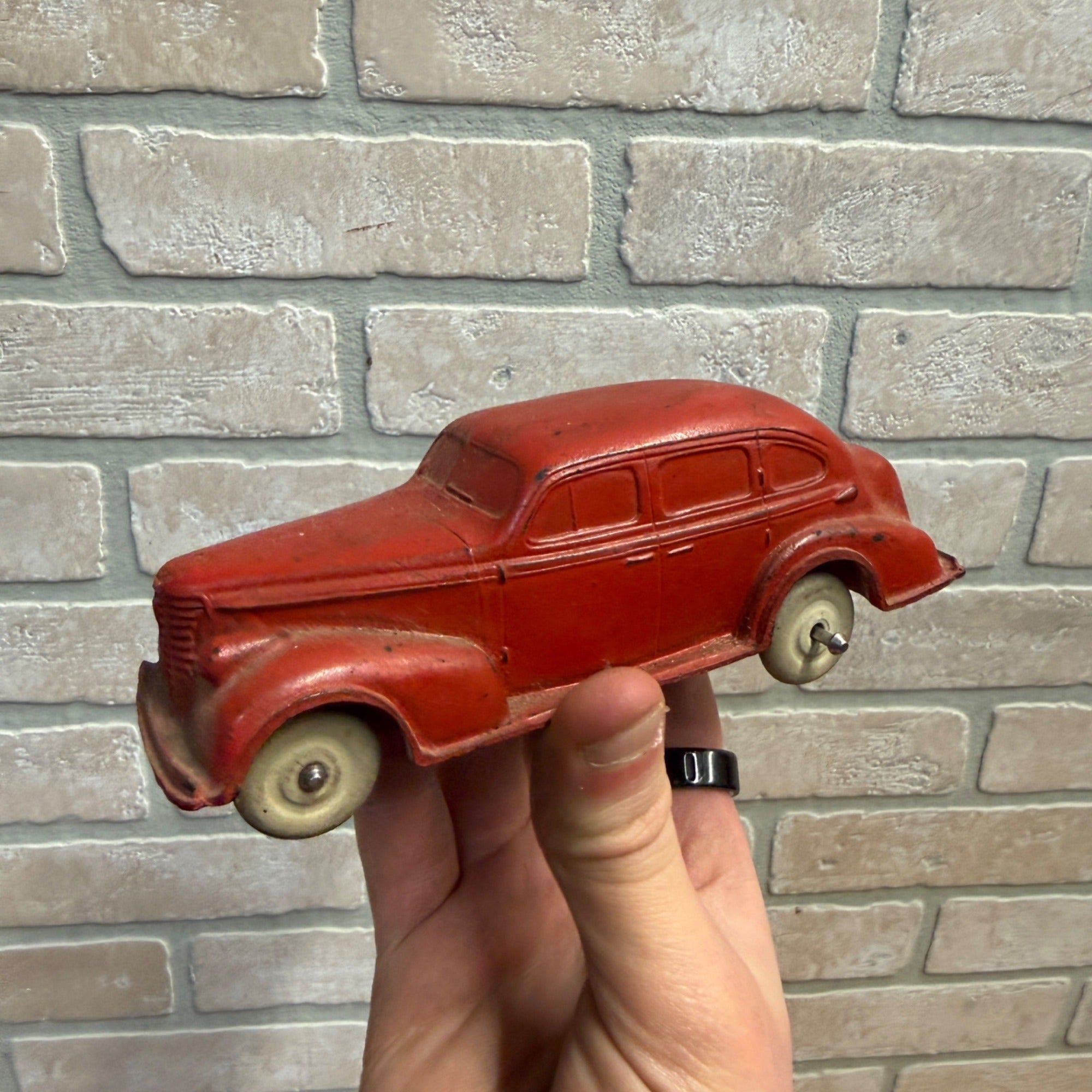 1938 Oldsmobile Six Sedan Auburn Rubber Made in USA 1930s Toy