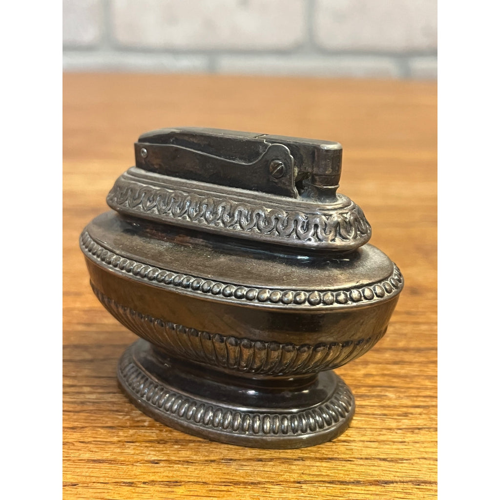 Vintage Silverplate "Queen Anne" Refillable Tabletop Lighter By Ronson MCM Smoking Accessory