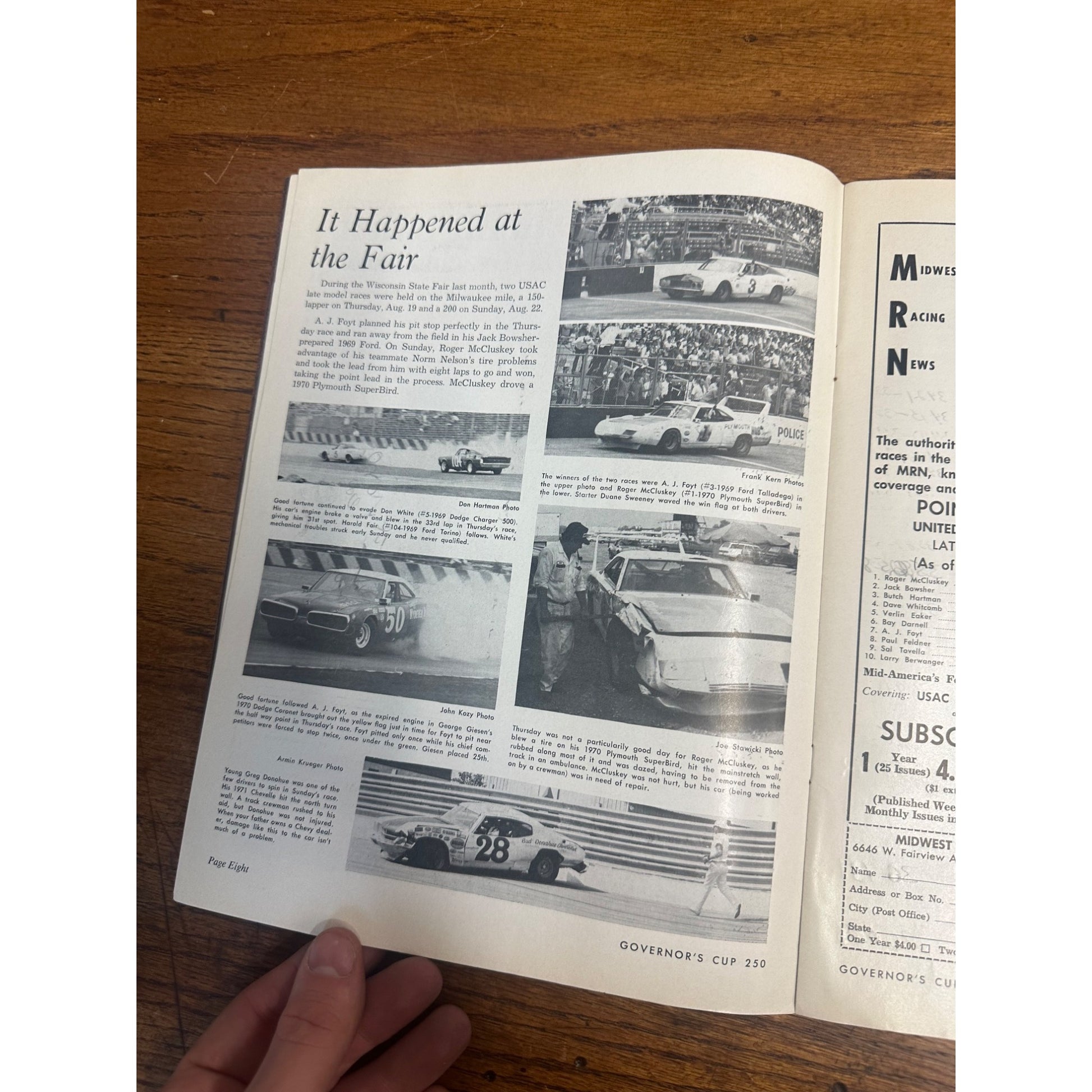 1971 Governor's Cup 250 Mile Race National Championship Souvenir Program Wisconsin