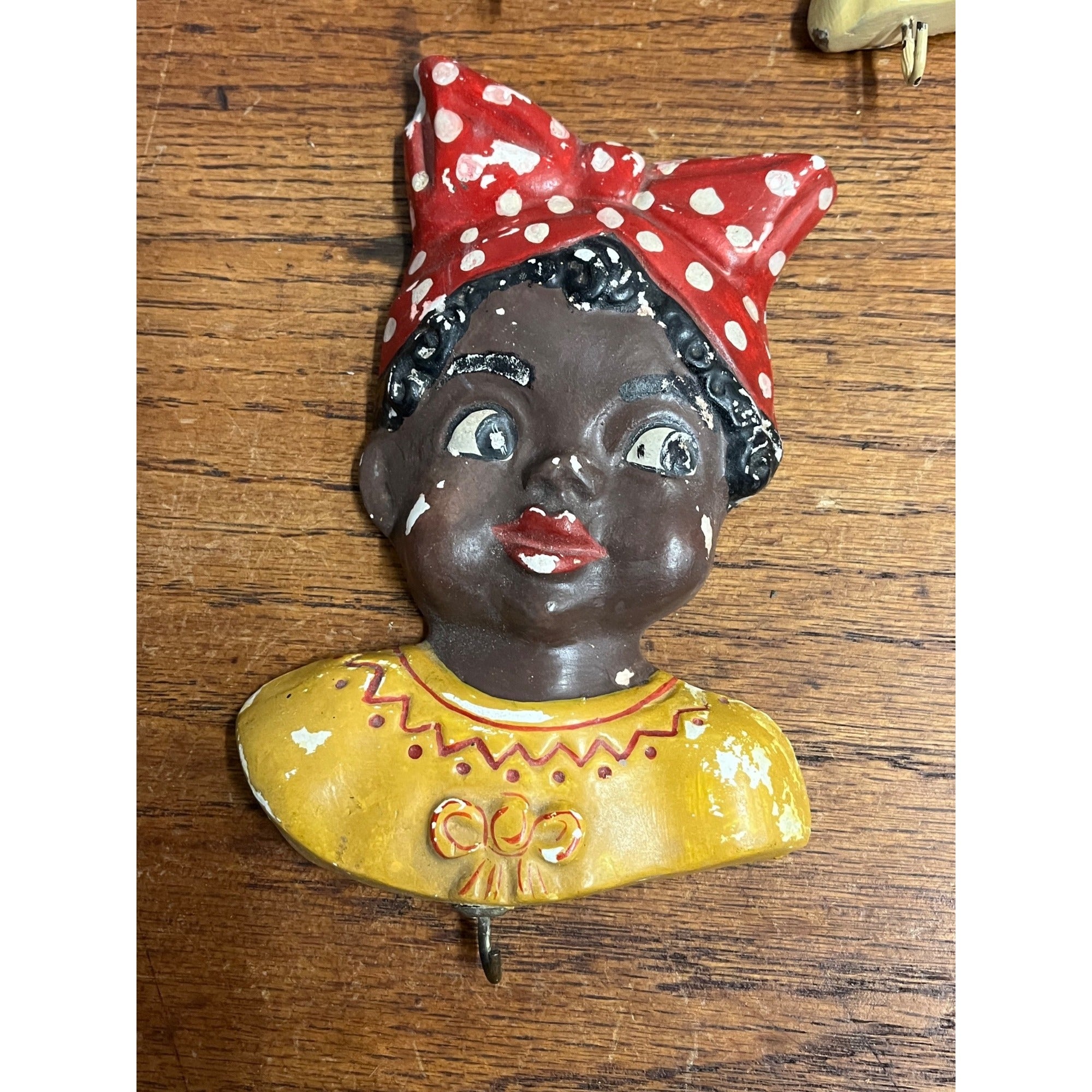 Vintage Black Americana Lot (3) Chalkware Wall Hanging Key Hooks Chef Mammy