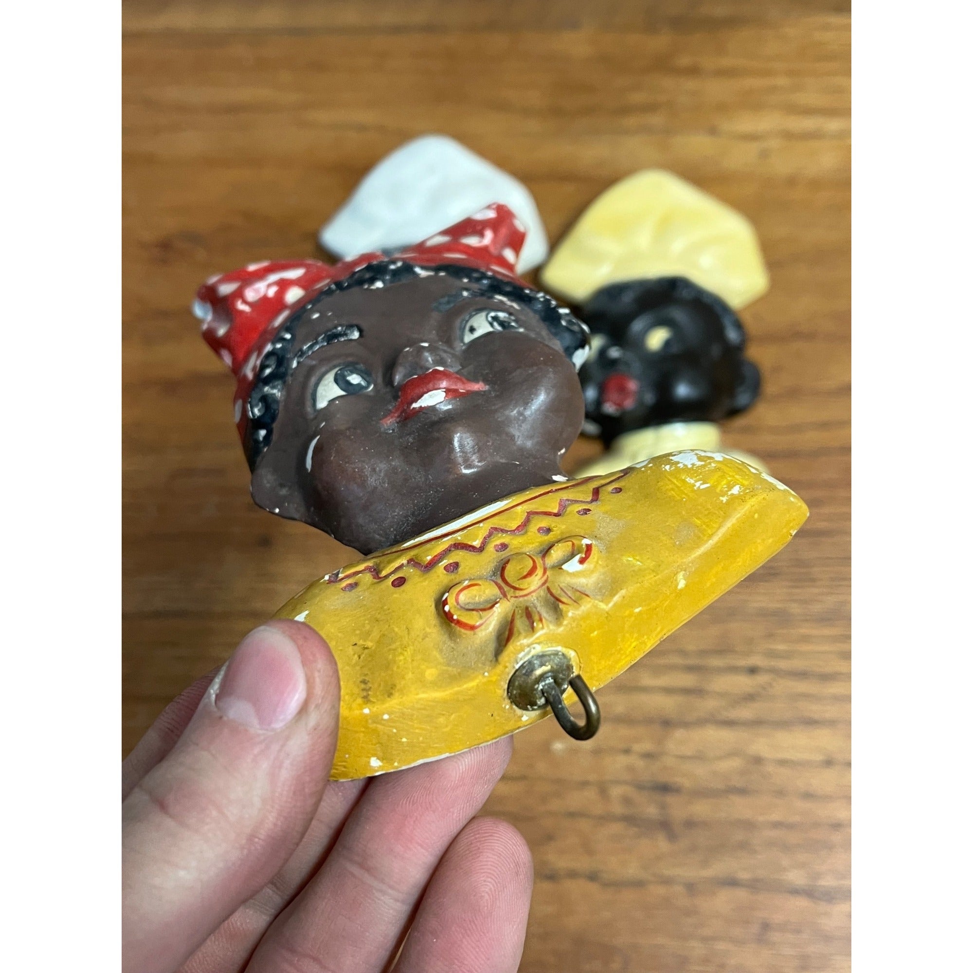 Vintage Black Americana Lot (3) Chalkware Wall Hanging Key Hooks Chef Mammy