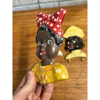 Vintage Black Americana Lot (3) Chalkware Wall Hanging Key Hooks Chef Mammy
