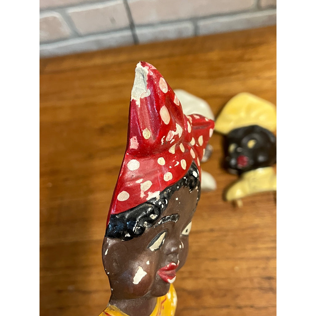 Vintage Black Americana Lot (3) Chalkware Wall Hanging Key Hooks Chef Mammy