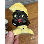 Vintage Black Americana Lot (3) Chalkware Wall Hanging Key Hooks Chef Mammy