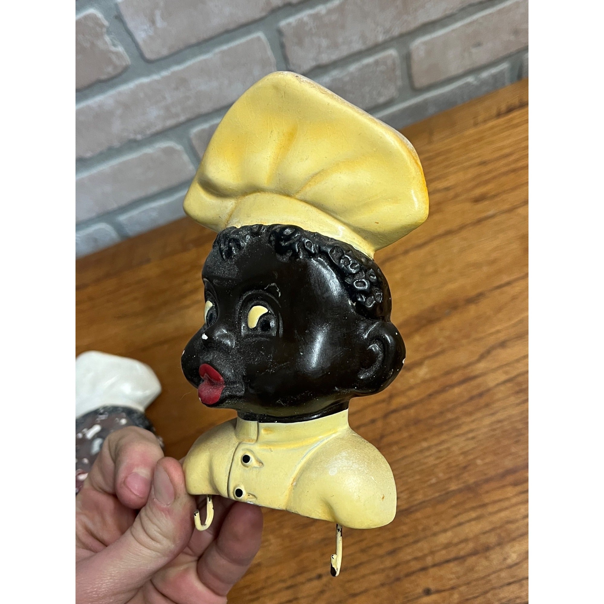 Vintage Black Americana Lot (3) Chalkware Wall Hanging Key Hooks Chef Mammy