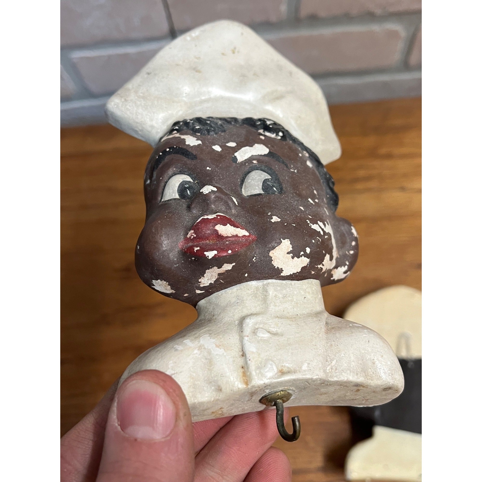 Vintage Black Americana Lot (3) Chalkware Wall Hanging Key Hooks Chef Mammy
