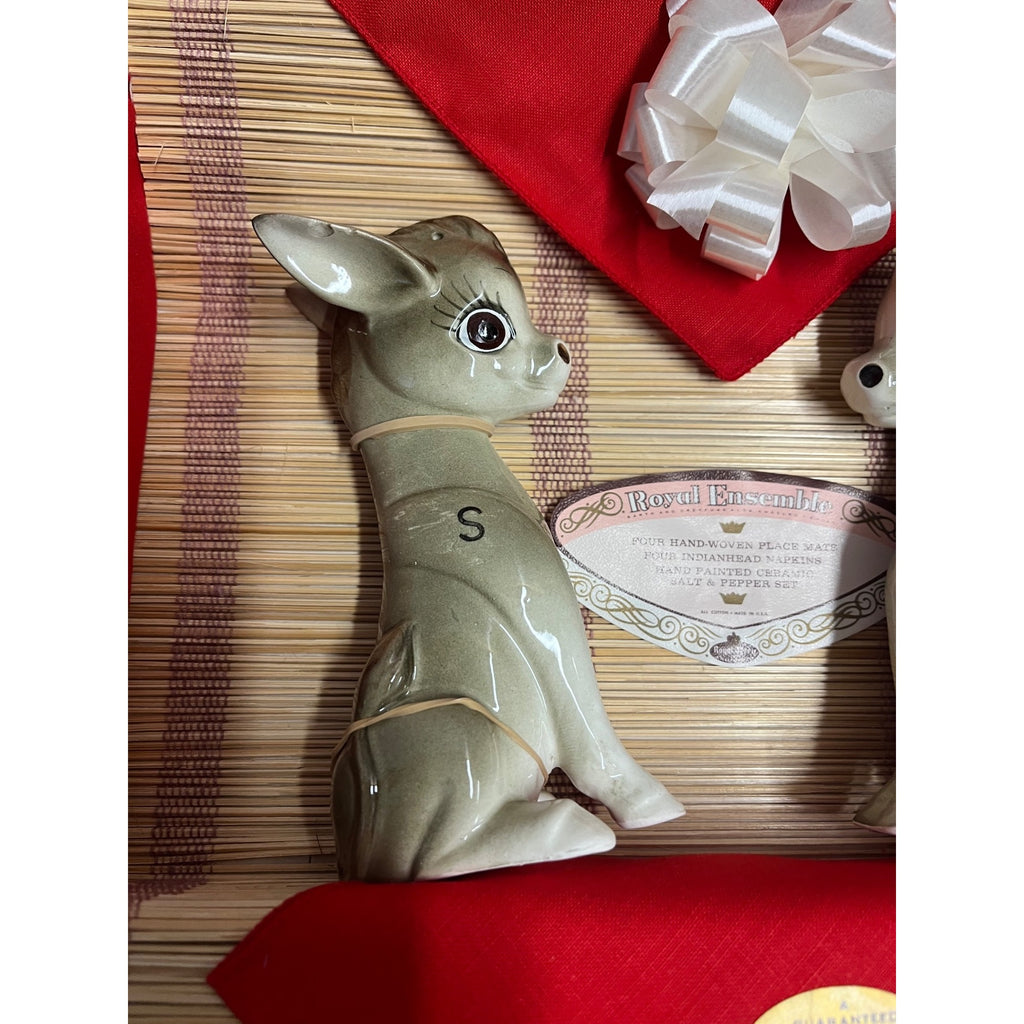 Vintage 1967 Royal Ensemble Donkey Salt Pepper Shakers Placemat Napkin Set NOS