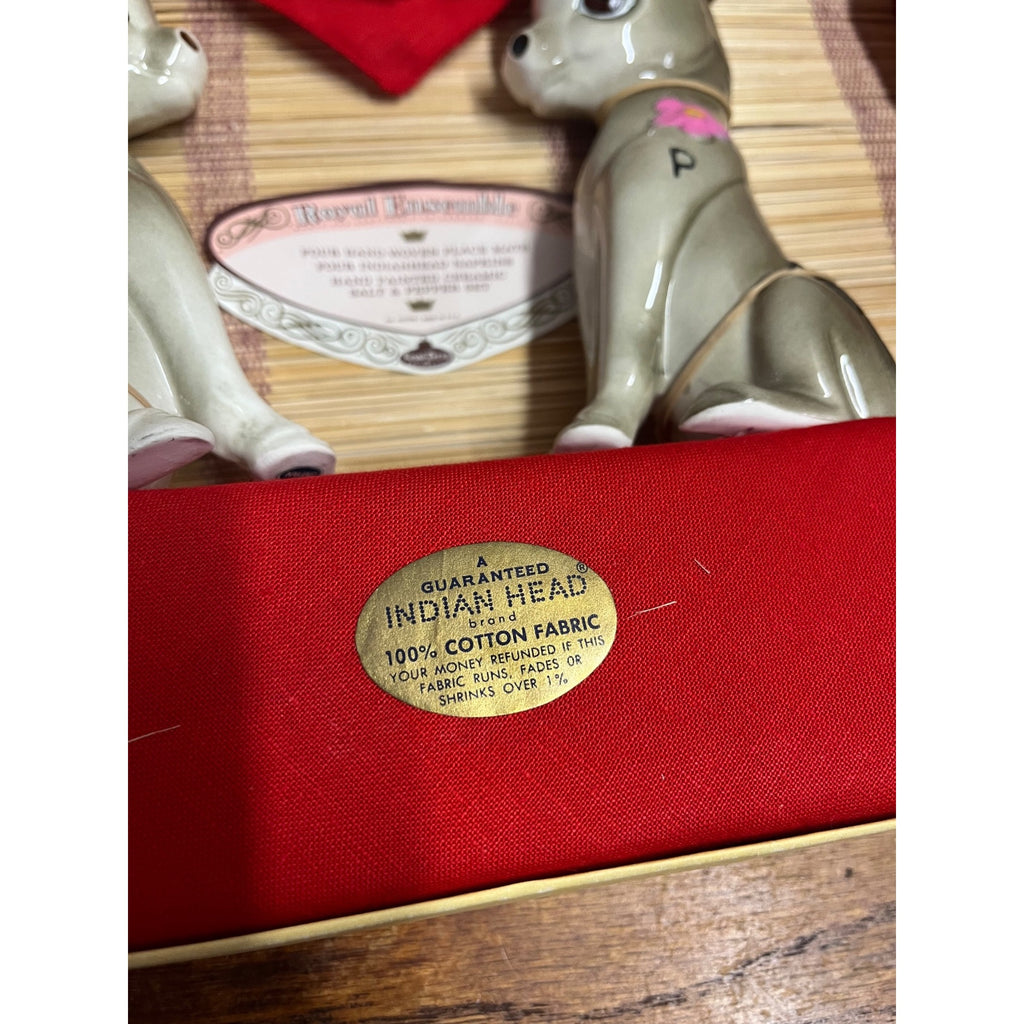 Vintage 1967 Royal Ensemble Donkey Salt Pepper Shakers Placemat Napkin Set NOS