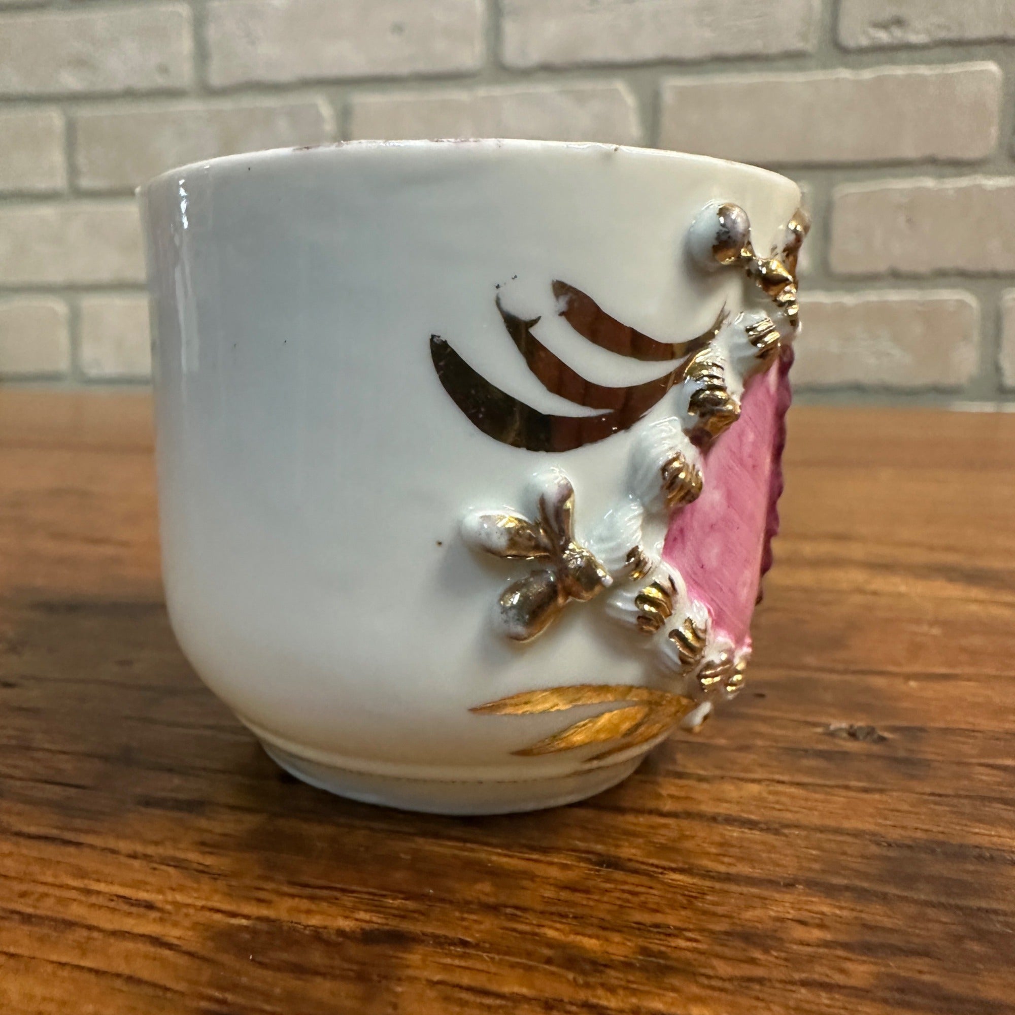 Antique Pink Floral Gold Gilt Childs Cup Think Of Me Floral Cup Tea