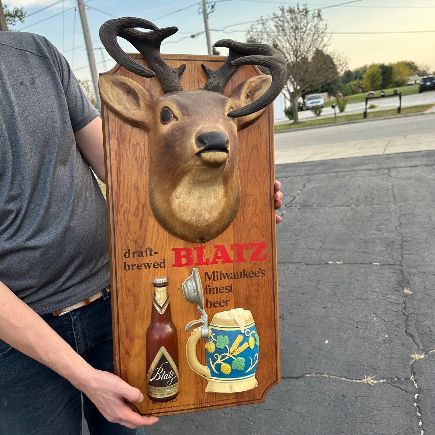 Vintage Blatz Beer Sign Whitetail Deer Buck Head