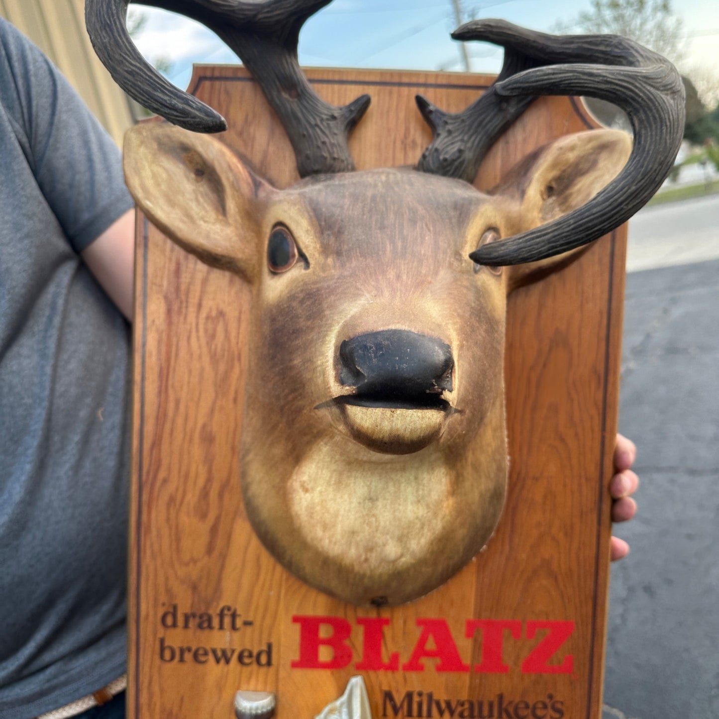 Vintage Blatz Beer Sign Whitetail Deer Buck Head