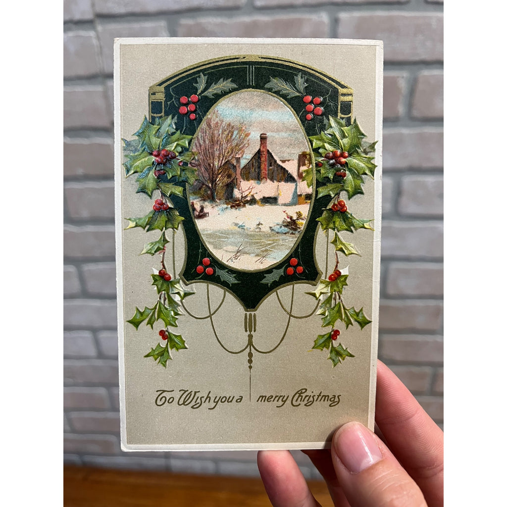 Vintage 1908 Christmas Postcard w/ Christmas Seal Tied US American Red Cross