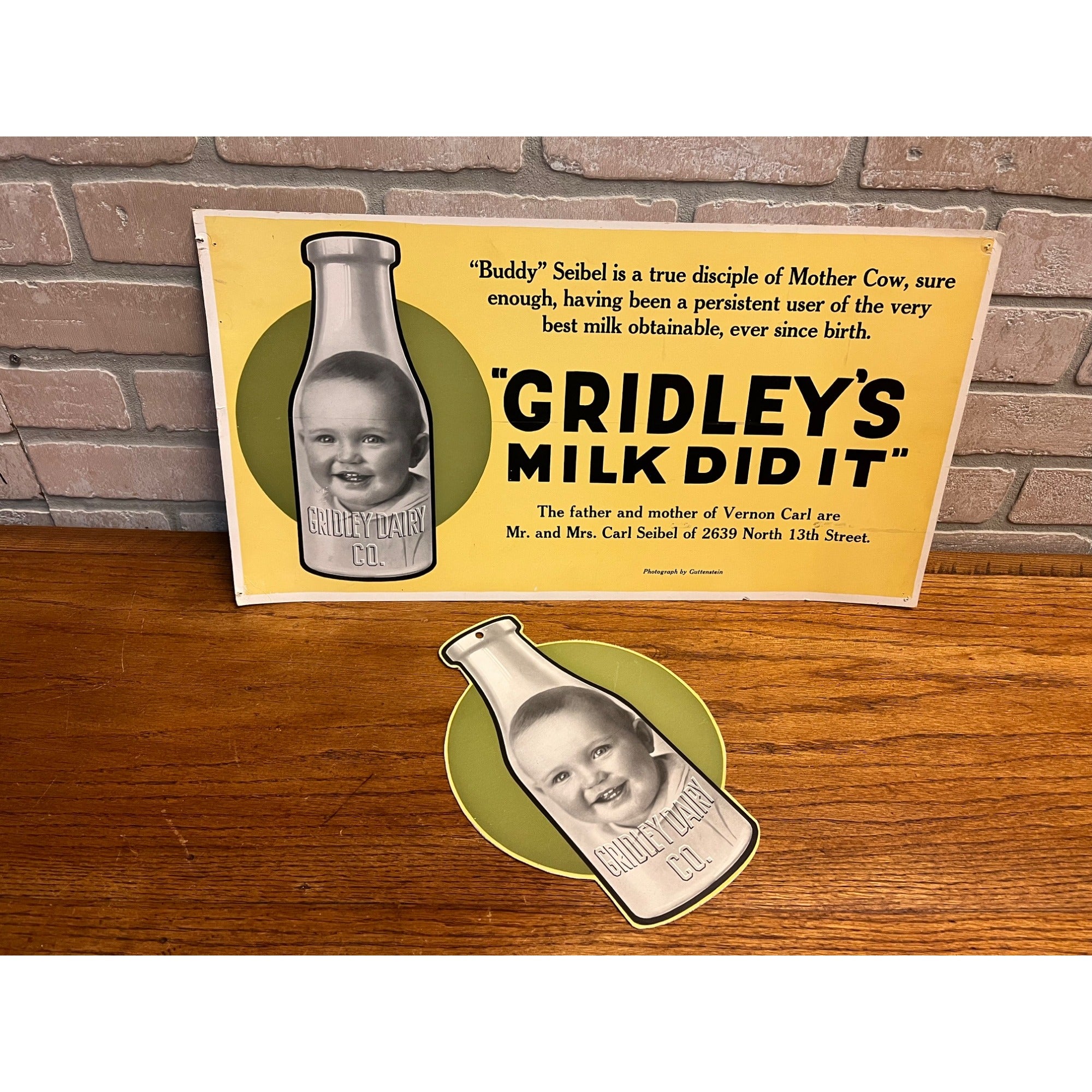 Vintage 1940s Gridley Dairy Milwaukee Wisconsin Cardboard Advertising Sign Store Display