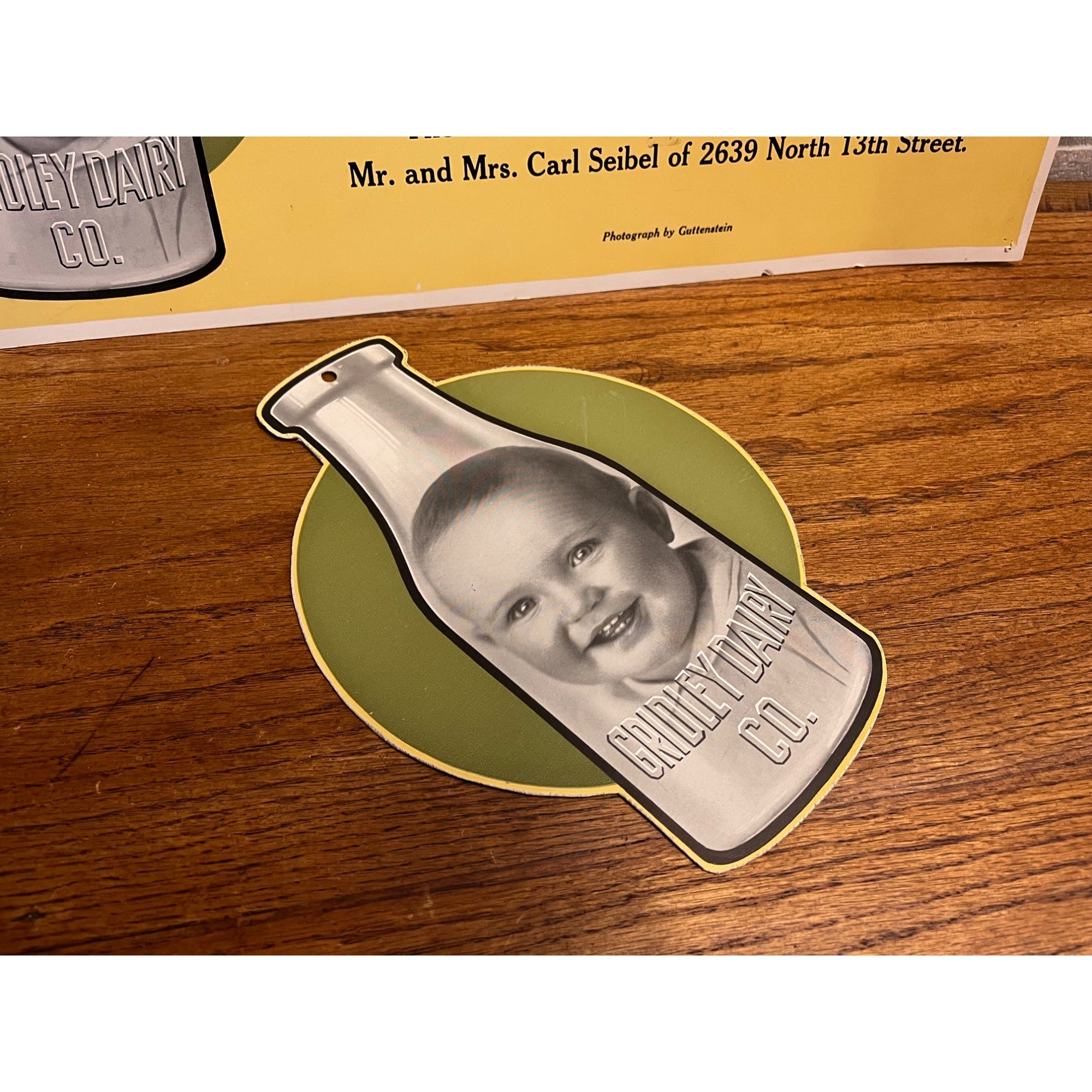 Vintage 1940s Gridley Dairy Milwaukee Wisconsin Cardboard Advertising Sign Store Display