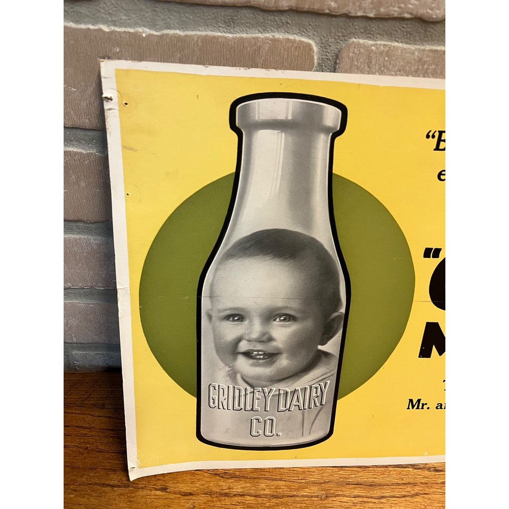 Vintage 1940s Gridley Dairy Milwaukee Wisconsin Cardboard Advertising Sign Store Display