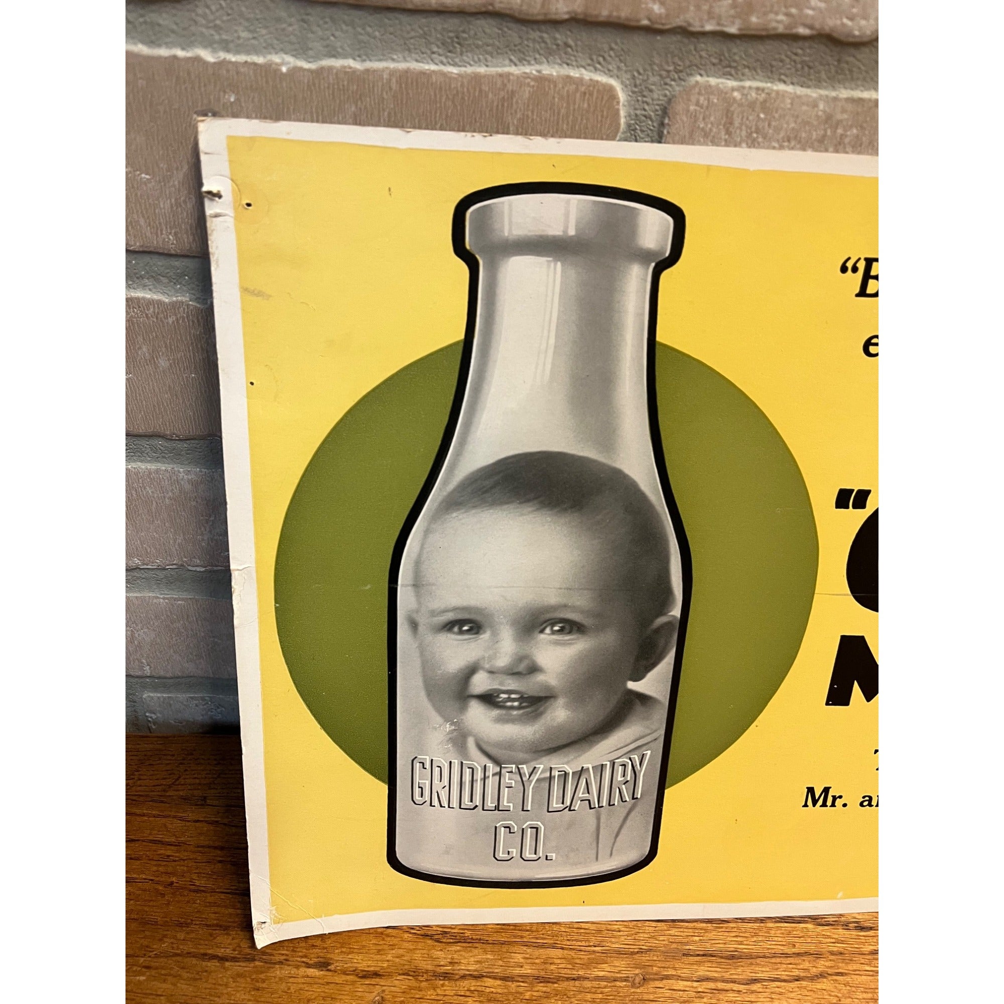 Vintage 1940s Gridley Dairy Milwaukee Wisconsin Cardboard Advertising Sign Store Display
