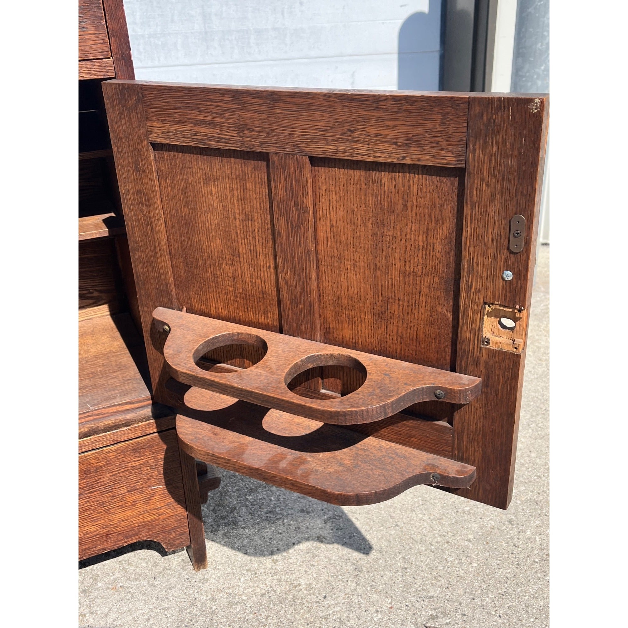 Original Antique Arts & Crafts Mission Quartersawn Oak Gentlemen's Bar Cabinet
