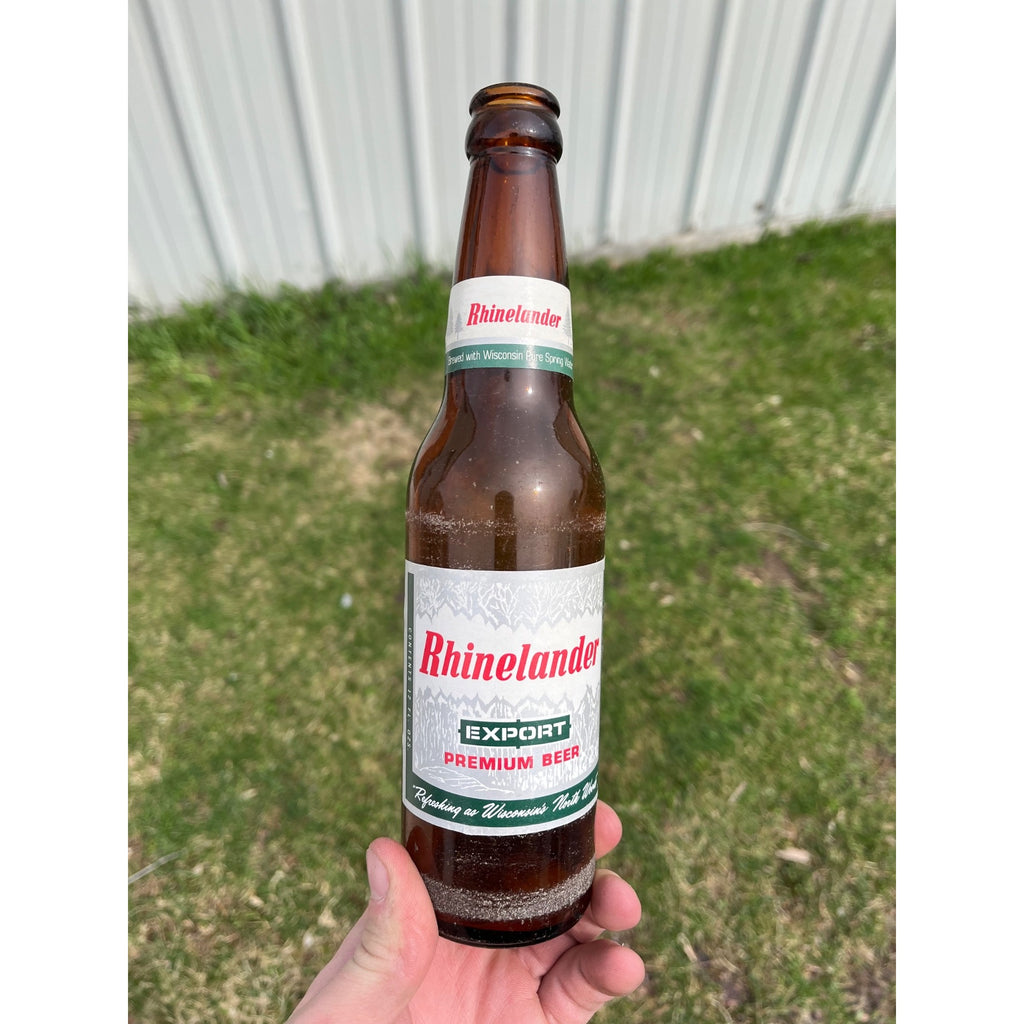 Vintage Rhinelander Export Premium Beer Bottle w/ Labels Amber Wisconsin WI Wis