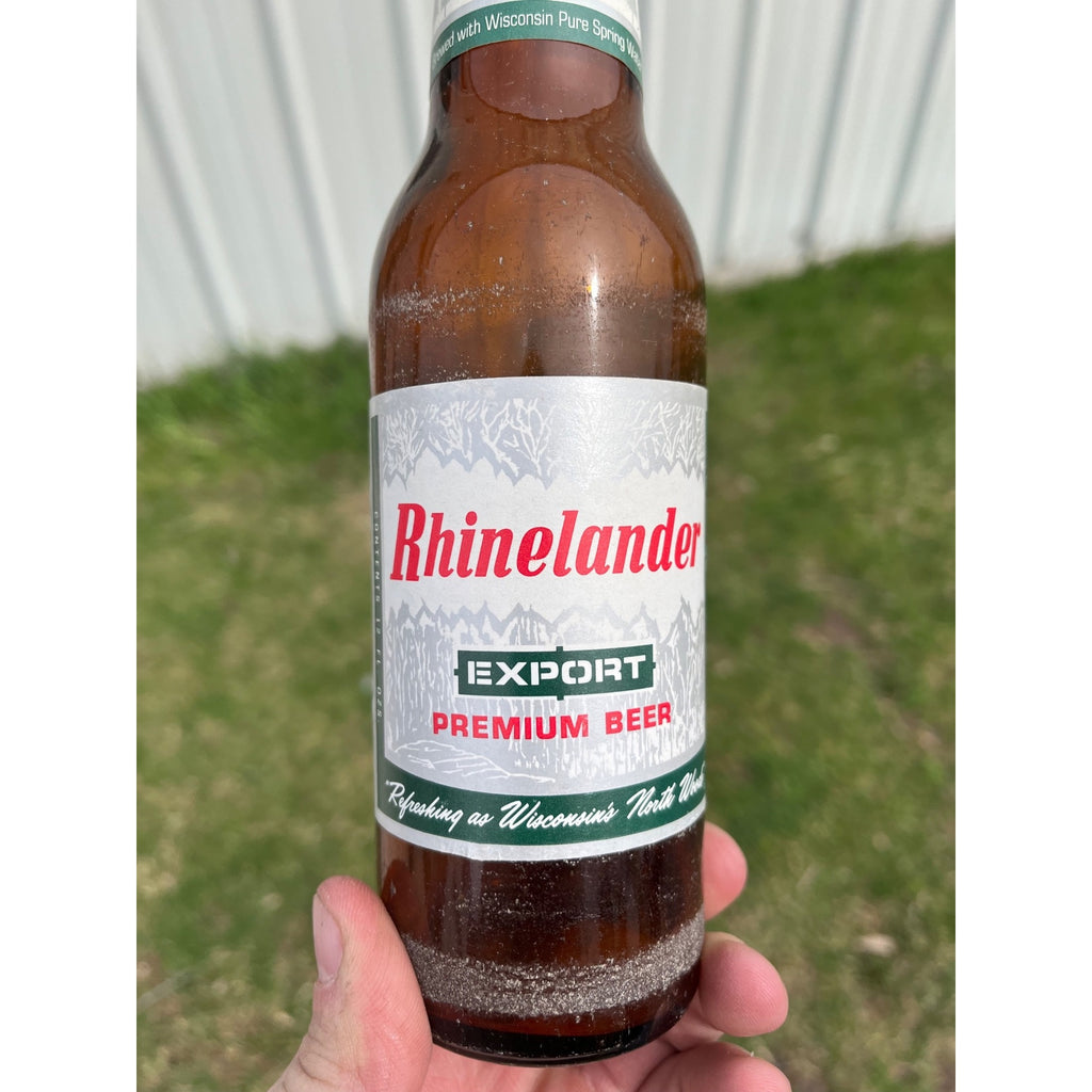 Vintage Rhinelander Export Premium Beer Bottle w/ Labels Amber Wisconsin WI Wis