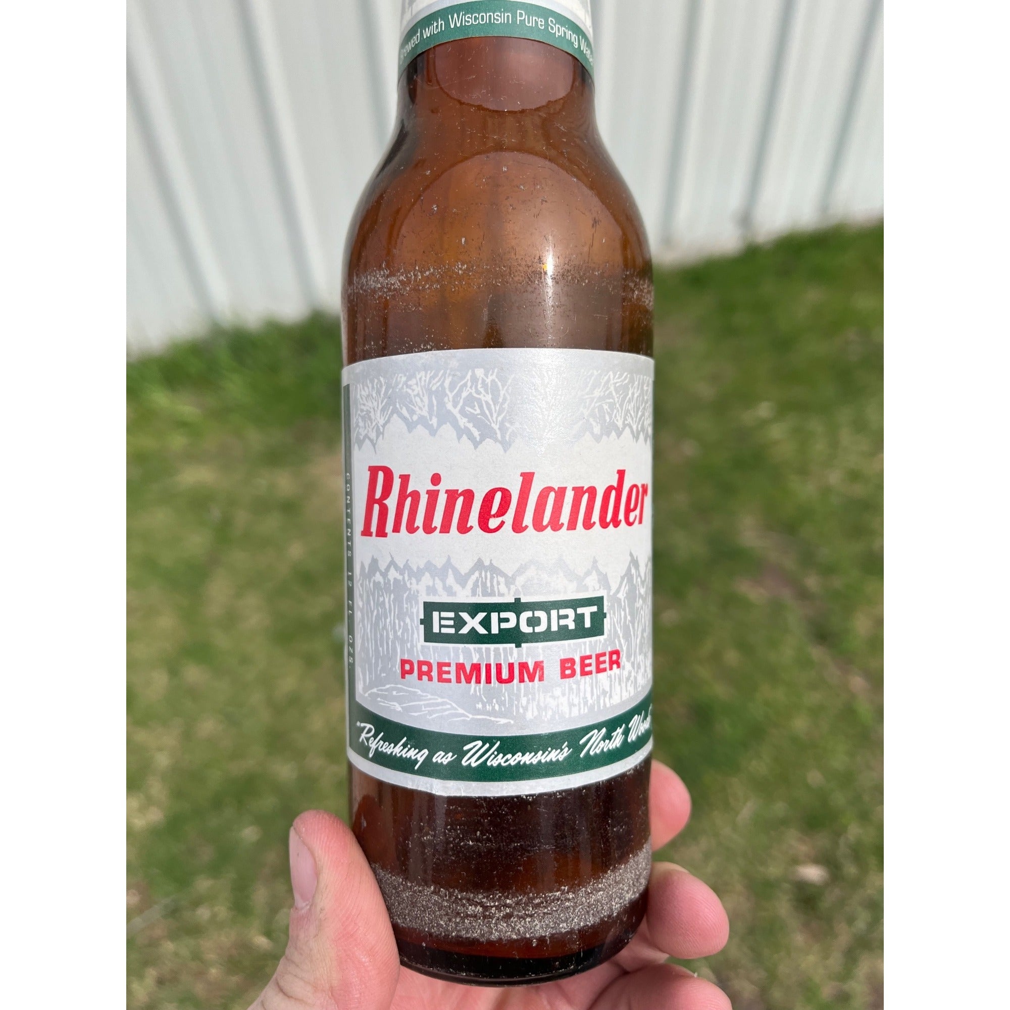 Vintage Rhinelander Export Premium Beer Bottle w/ Labels Amber Wisconsin WI Wis