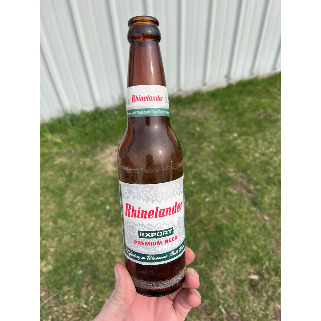 Vintage Rhinelander Export Premium Beer Bottle w/ Labels Amber Wisconsin WI Wis