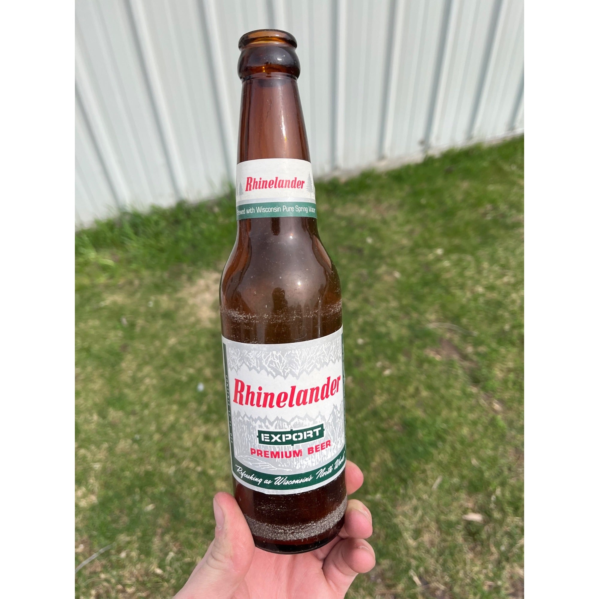 Vintage Rhinelander Export Premium Beer Bottle w/ Labels Amber Wisconsin WI Wis