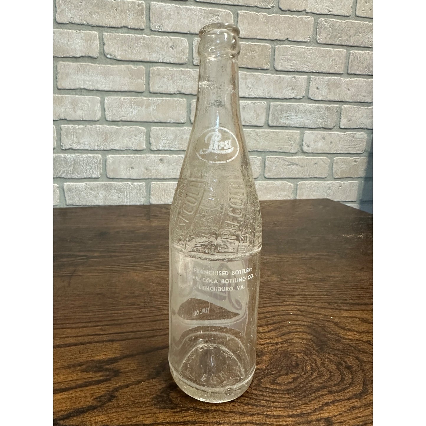 Vintage 1950s Pepsi Cola 12oz Glass Red White Soda Bottle - Lynchburg VA