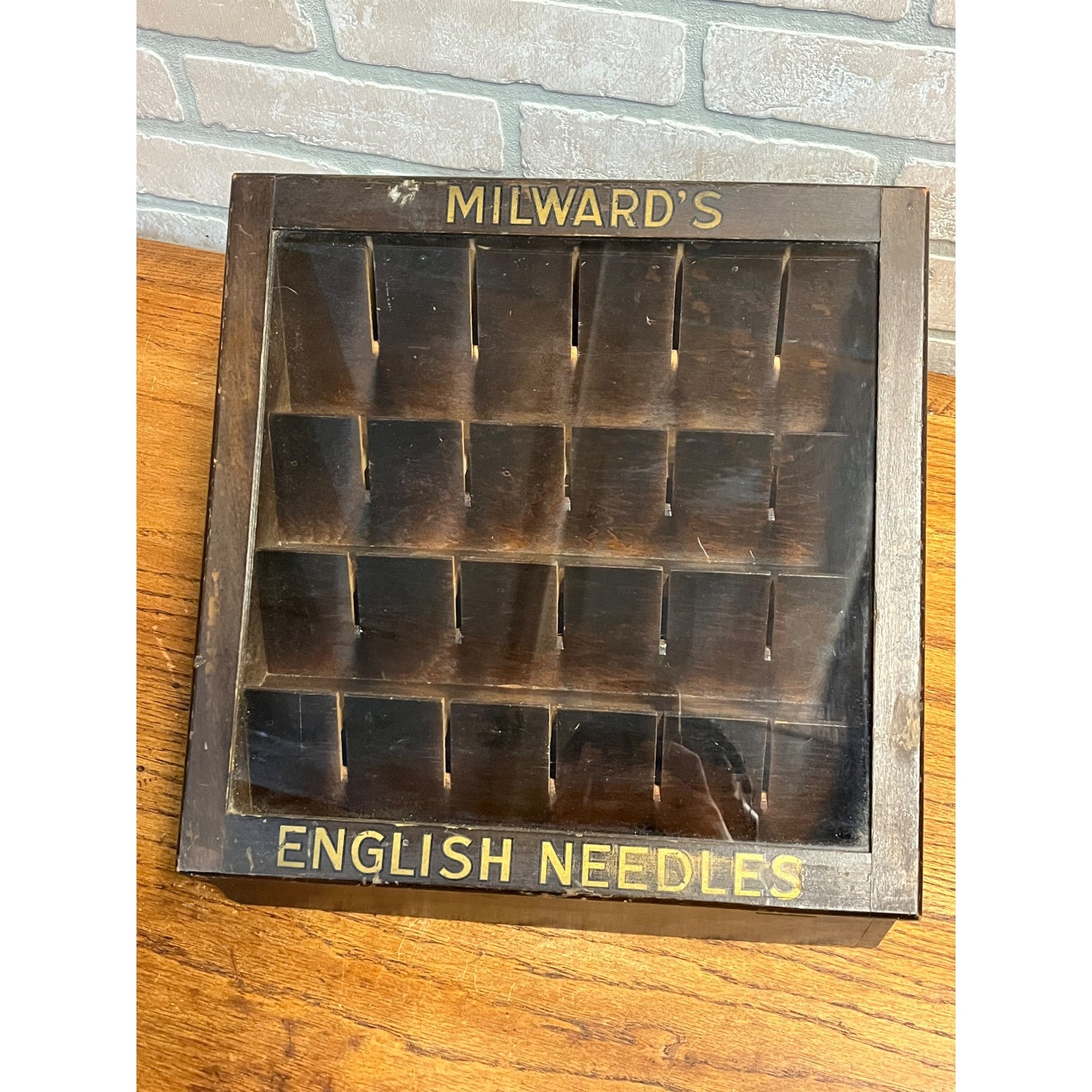 Vintage 1920s Milward's English Needles Countertop Store Display Case Advertising