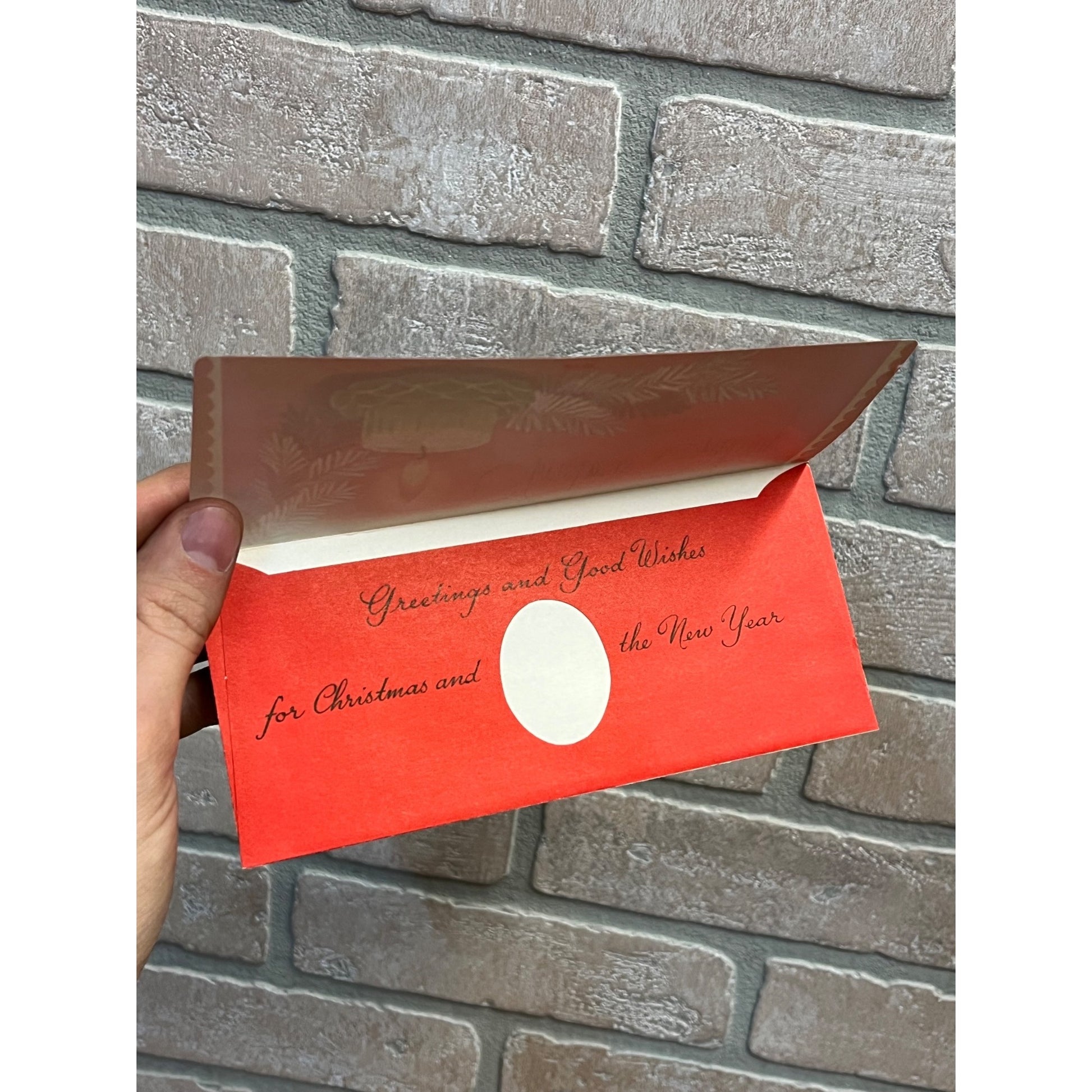 Vintage 1950s Christmas Greetings Gift Envelope Card Mid-Century Rust Craft