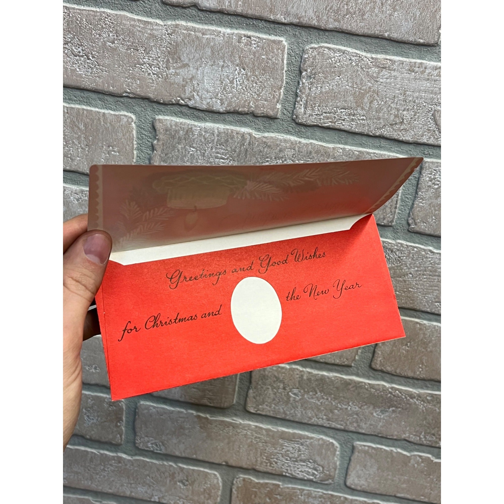 Vintage 1950s Christmas Greetings Gift Envelope Card Mid-Century Rust Craft