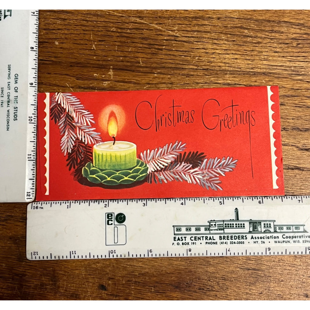 Vintage 1950s Christmas Greetings Gift Envelope Card Mid-Century Rust Craft